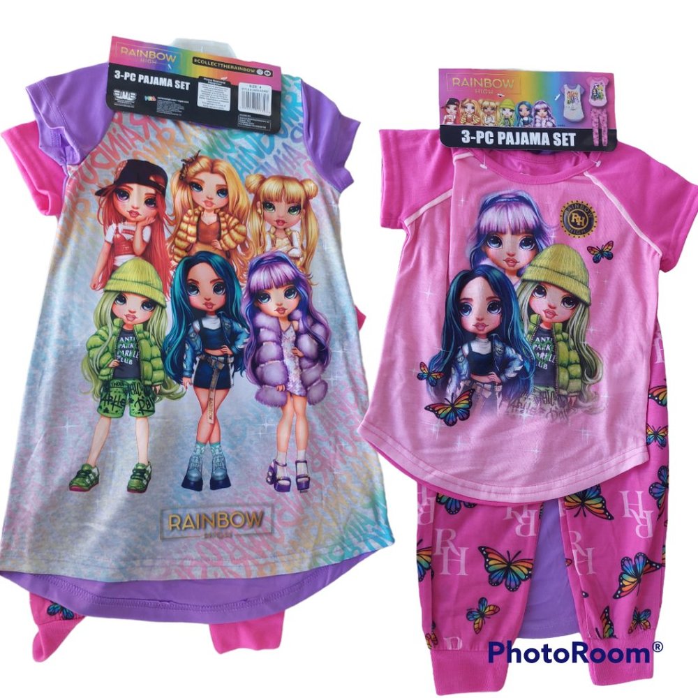 Rainbow High Girl's 3 Piece Short Sleeve Polyester Pajama Set